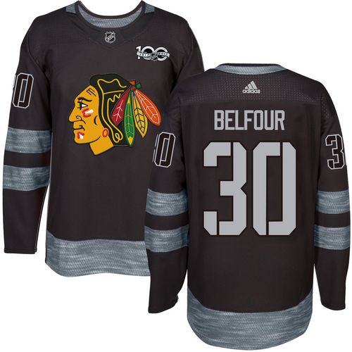 Adidas Blackhawks #30 ED Belfour Black 1917-100th Anniversary Stitched NHL Jersey - Click Image to Close